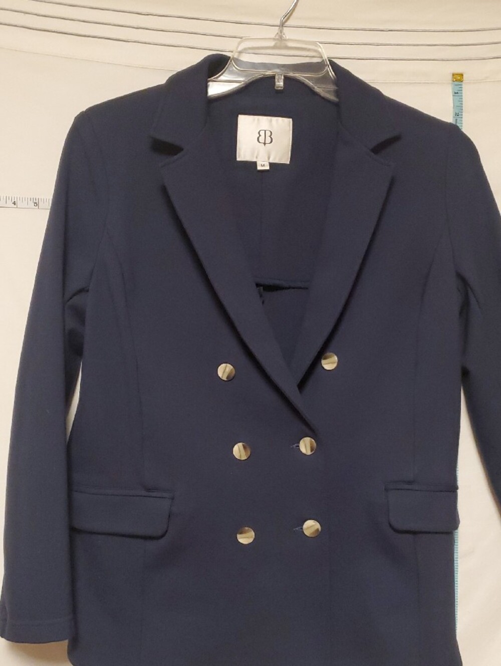 Betabrand Double-Breasted Navy Blazer Stretch Pointe Knit Med Preppy Academia - Picture 3 of 5